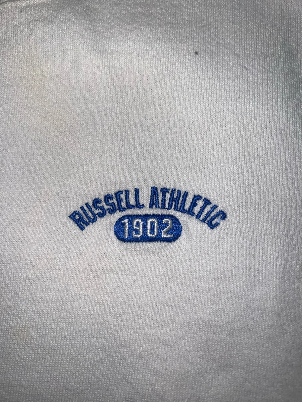Russell Athletic White Crewneck Sweatshirt with Blue Logo